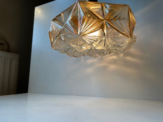 Scandinavian Modern Brass and Honey Glass Ceiling Lamp by Vitrika, 1960s-LCR-1315105