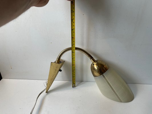 Scandinavian Modern Brass and Striped Glass Wall Sconce, 1950s-LCR-1421701