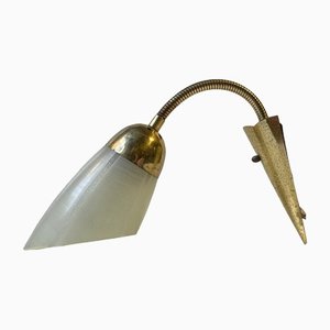 Scandinavian Modern Brass and Striped Glass Wall Sconce, 1950s-LCR-1421701