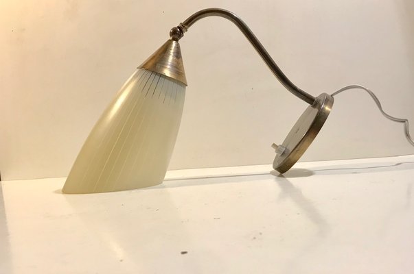 Scandinavian Modern Brass & Pinstripe Glass Wall Lamp, 1950s-LCR-838230