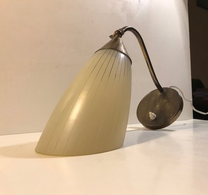 Scandinavian Modern Brass & Pinstripe Glass Wall Lamp, 1950s-LCR-838230