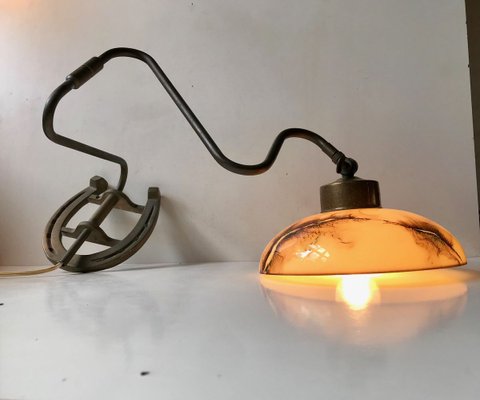 Scandinavian Modern Brass Swing Arm Sconce with Horseshoe, 1950s-LCR-731631