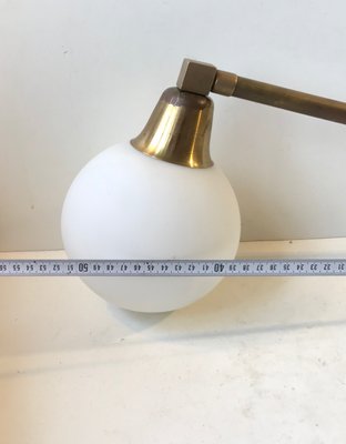 Scandinavian Modern Brass Swing Arm Wall Sconce with Opaline Sphere, 1960s-LCR-991865