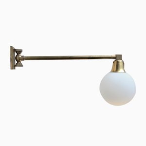 Scandinavian Modern Brass Swing Arm Wall Sconce with Opaline Sphere, 1960s-LCR-991865