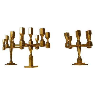 Scandinavian Modern Brass Table Candelabras from Gusum, Sweden, 1970s, Set of 3-UYK-1126763