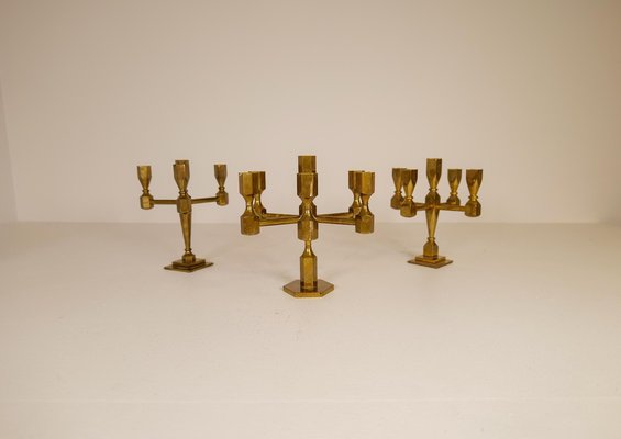 Scandinavian Modern Brass Table Candelabras from Gusum, Sweden, 1970s, Set of 3-UYK-1126763