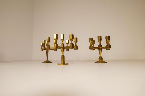 Scandinavian Modern Brass Table Candelabras from Gusum, Sweden, 1970s, Set of 3-UYK-1126763