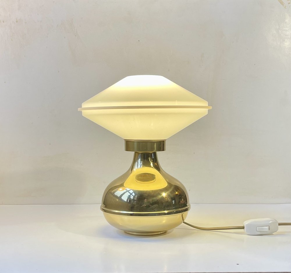 Scandinavian Modern Brass Table Lamp with Ufo Shade