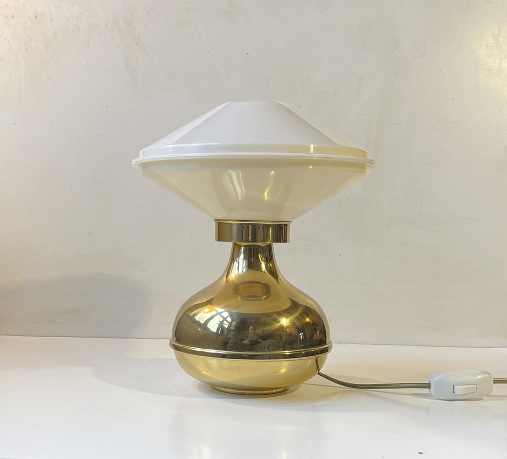 Scandinavian Modern Brass Table Lamp with Ufo Shade