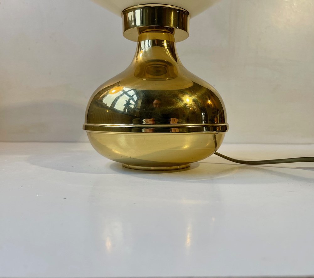 Scandinavian Modern Brass Table Lamp with Ufo Shade