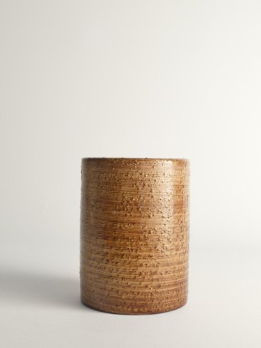 Scandinavian Modern Brown Cylindrical Vase by Jerk Werkmäster for Nittsjö, 1960