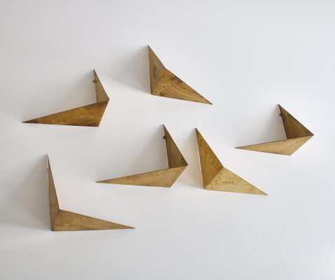 Scandinavian Modern Butterfly Shelves in Brass by Poul Cadovius, 1958, Set of 6-WRF-1048266