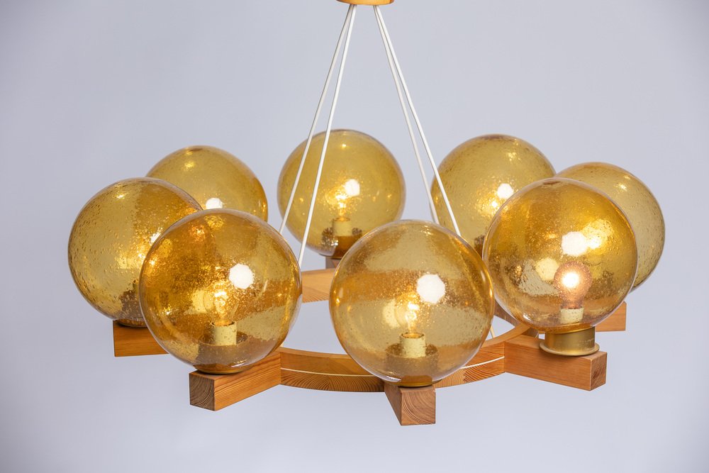 Scandinavian Modern Ceiling Lamp in Pinewood by Uno & Östen Kristiansson, 1960s