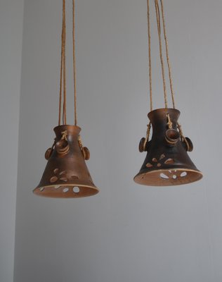 Scandinavian Modern Ceramic Pendant Lights in Earth Colored Glazing, Denmark, 1960s, Set of 2-WRF-1436960