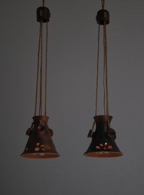 Scandinavian Modern Ceramic Pendant Lights in Earth Colored Glazing, Denmark, 1960s, Set of 2-WRF-1436960