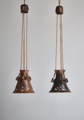 Scandinavian Modern Ceramic Pendant Lights in Earth Colored Glazing, Denmark, 1960s, Set of 2-WRF-1436960