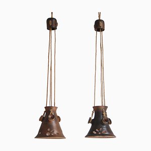 Scandinavian Modern Ceramic Pendant Lights in Earth Colored Glazing, Denmark, 1960s, Set of 2-WRF-1436960