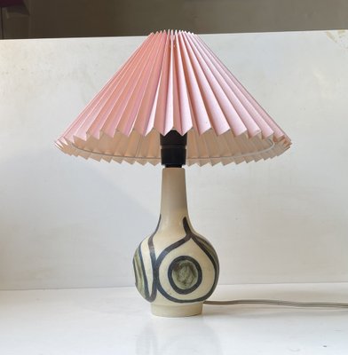 Scandinavian Modern Ceramic Table Lamp with Pink Shade, 1970s-LCR-1739067