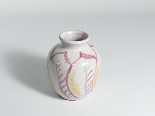 Scandinavian Modern Ceramic Vase with Red & Yellow Leaves from Alingsås Keramik, 1947