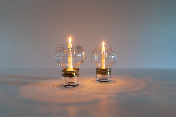 Scandinavian Modern Clear Crystal Candle Holders from Orrefors, Sweden, Set of 2-UYK-1126764