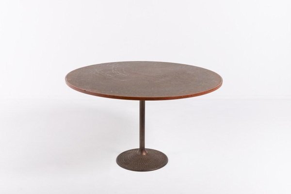 Scandinavian Modern Coffee Table with Inlaid Copper, 1960s-KMC-1349218