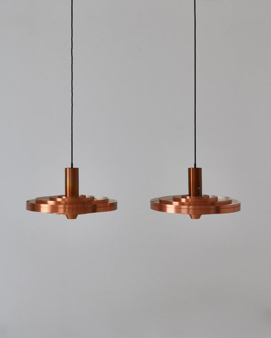 Scandinavian Modern Fibonacci Pendants in Copper by Sophus Frandsen for Fog & Mørup, 1963, Set of 2