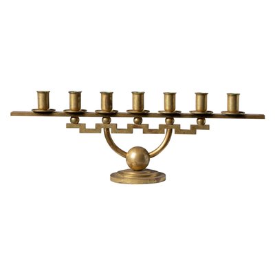 Scandinavian Modern Geometric Brass Candlestick Holder from Lars Holmström-MJF-1143122