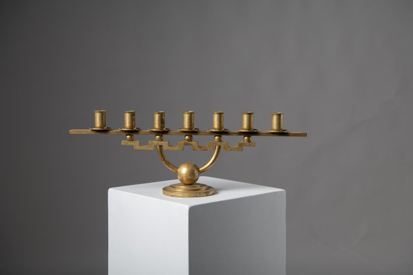 Scandinavian Modern Geometric Brass Candlestick Holder from Lars Holmström-MJF-1143122