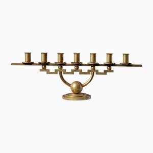 Scandinavian Modern Geometric Brass Candlestick Holder from Lars Holmström-MJF-1143122