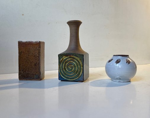 Scandinavian Modern Glazed Ceramic Studio Vases, 1960s, Set of 3-LCR-1235993