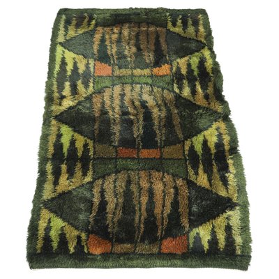 Scandinavian Modern High Pile Green Rya Rug, Sweden, 1960s-RUK-2026670