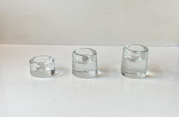 Scandinavian Modern Ice Glass Tealight Candleholders, 1980s, Set of 3-LCR-1797996