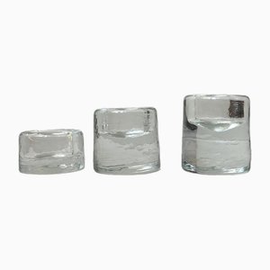 Scandinavian Modern Ice Glass Tealight Candleholders, 1980s, Set of 3-LCR-1797996