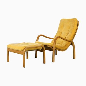 Scandinavian Modern Lounge Chair and Ottoman by Yngve Ekstrom for Swedese, Set of 2-YGE-1048806