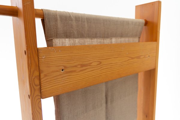 Scandinavian Modern Pine and Canvas Magazine Rack, 1970s-WIX-1801448