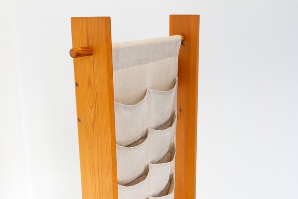 Scandinavian Modern Pine and Canvas Magazine Rack, 1970s-WIX-1801448