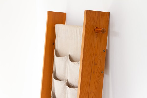 Scandinavian Modern Pine and Canvas Magazine Rack, 1970s-WIX-1801448