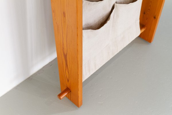 Scandinavian Modern Pine and Canvas Magazine Rack, 1970s-WIX-1801448