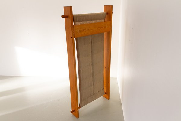 Scandinavian Modern Pine and Canvas Magazine Rack, 1970s-WIX-1801448