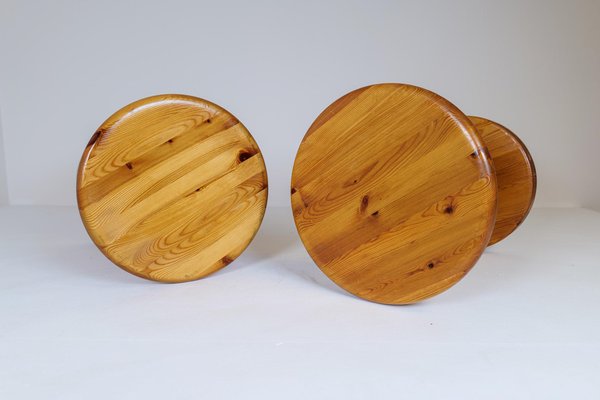 Scandinavian Modern Pine Stools, Sweden, 1970s, Set of 2-UYK-1181647