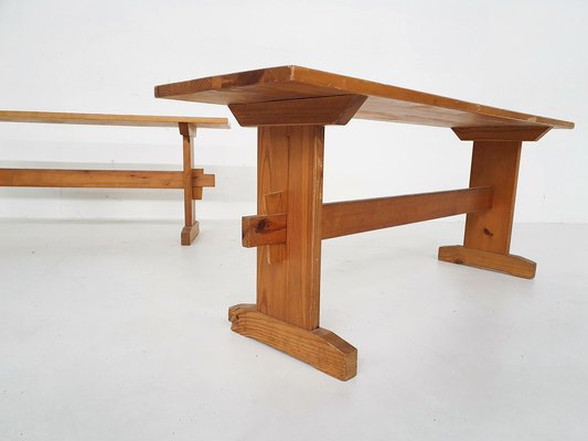 Scandinavian Modern Pine Wood Benches, 1960s, Set of 2-ZO-1232371