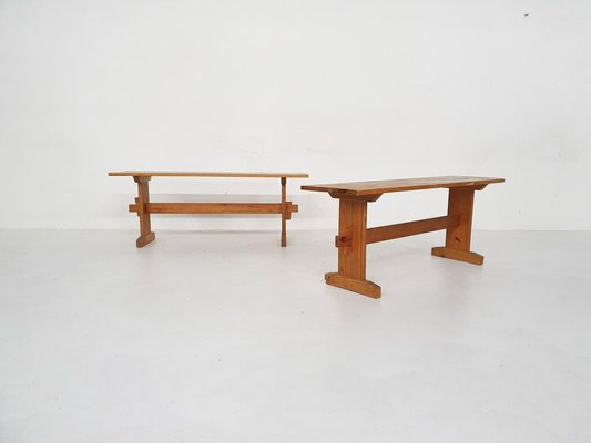 Scandinavian Modern Pine Wood Benches, 1960s, Set of 2-ZO-1232371