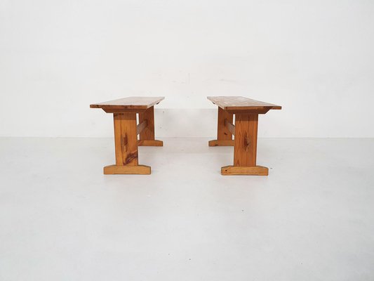 Scandinavian Modern Pine Wood Benches, 1960s, Set of 2-ZO-1232371