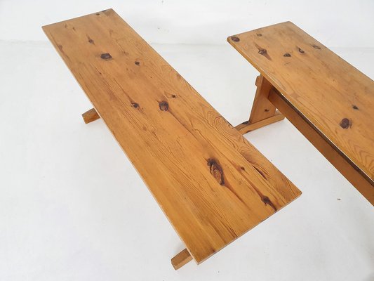 Scandinavian Modern Pine Wood Benches, 1960s, Set of 2-ZO-1232371