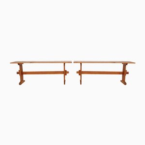 Scandinavian Modern Pine Wood Benches, 1960s, Set of 2-ZO-1232371