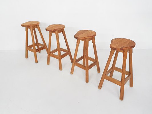 Scandinavian Modern Pinewood Bar Stools, 1970s, Set of 4-ZO-1076512