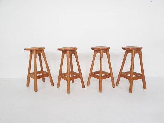 Scandinavian Modern Pinewood Bar Stools, 1970s, Set of 4-ZO-1317244