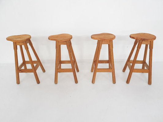 Scandinavian Modern Pinewood Bar Stools, 1970s, Set of 4-ZO-1076512