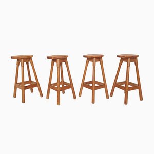 Scandinavian Modern Pinewood Bar Stools, 1970s, Set of 4-ZO-1076512