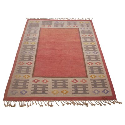 Scandinavian Modern Pink Rölakan Flatweave Rug by Alice Wallebäck, Sweden, 1960s-RUK-2022393